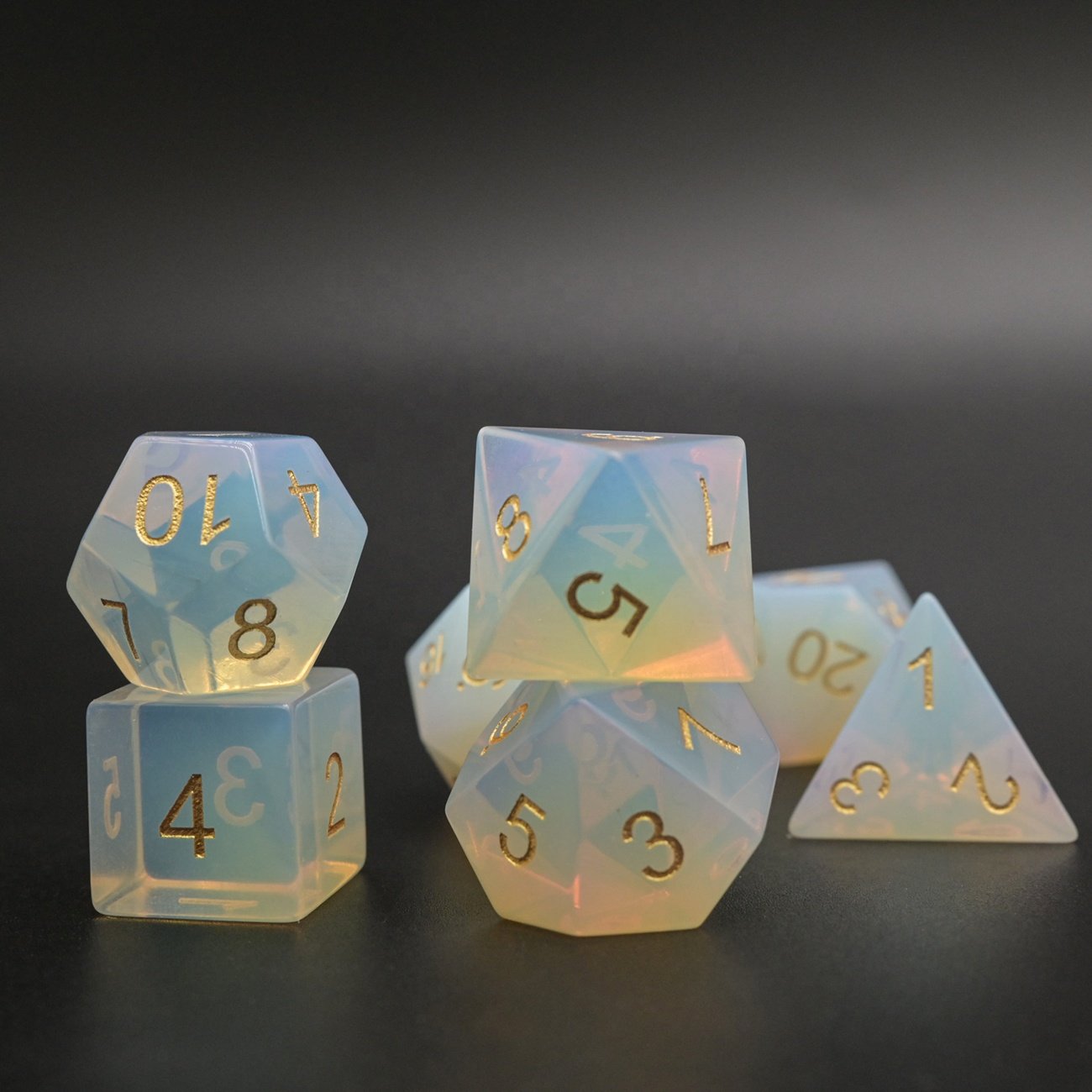 7 Piece Polyhedral Good Looking Synthetic White Opal Stone Dice Set for Super Player