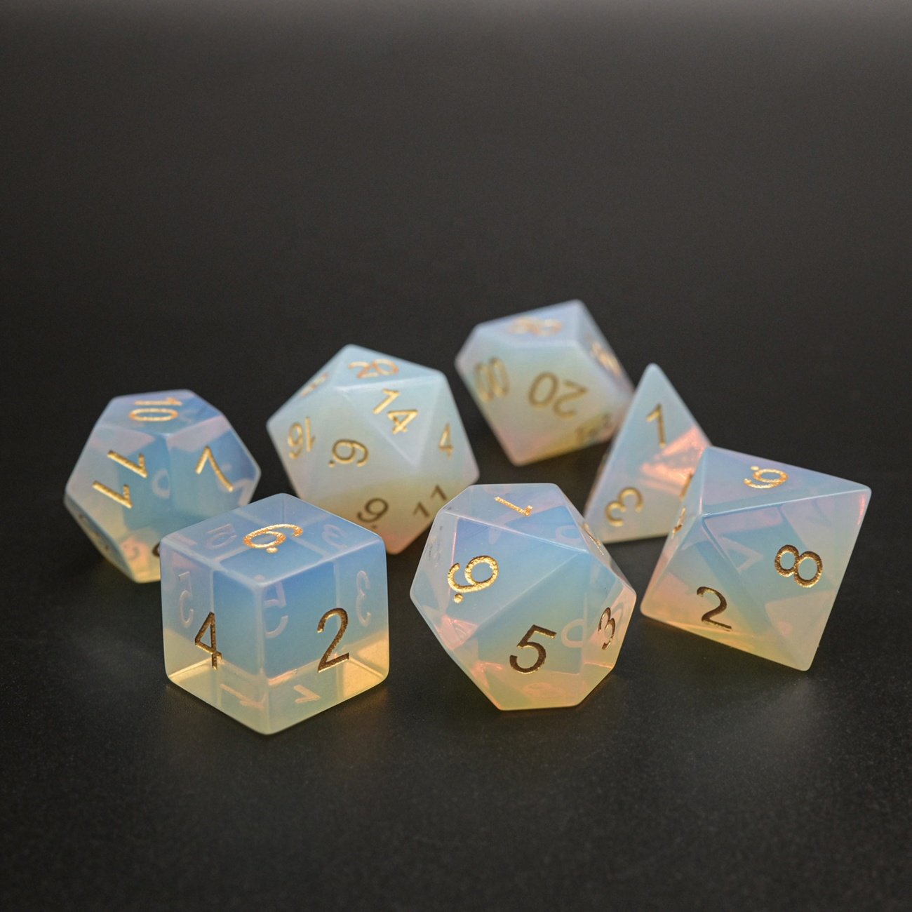 7 Piece Polyhedral Good Looking Synthetic White Opal Stone Dice Set for Super Player