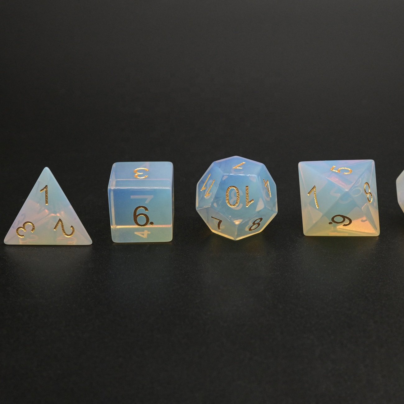 7 Piece Polyhedral Good Looking Synthetic White Opal Stone Dice Set for Super Player