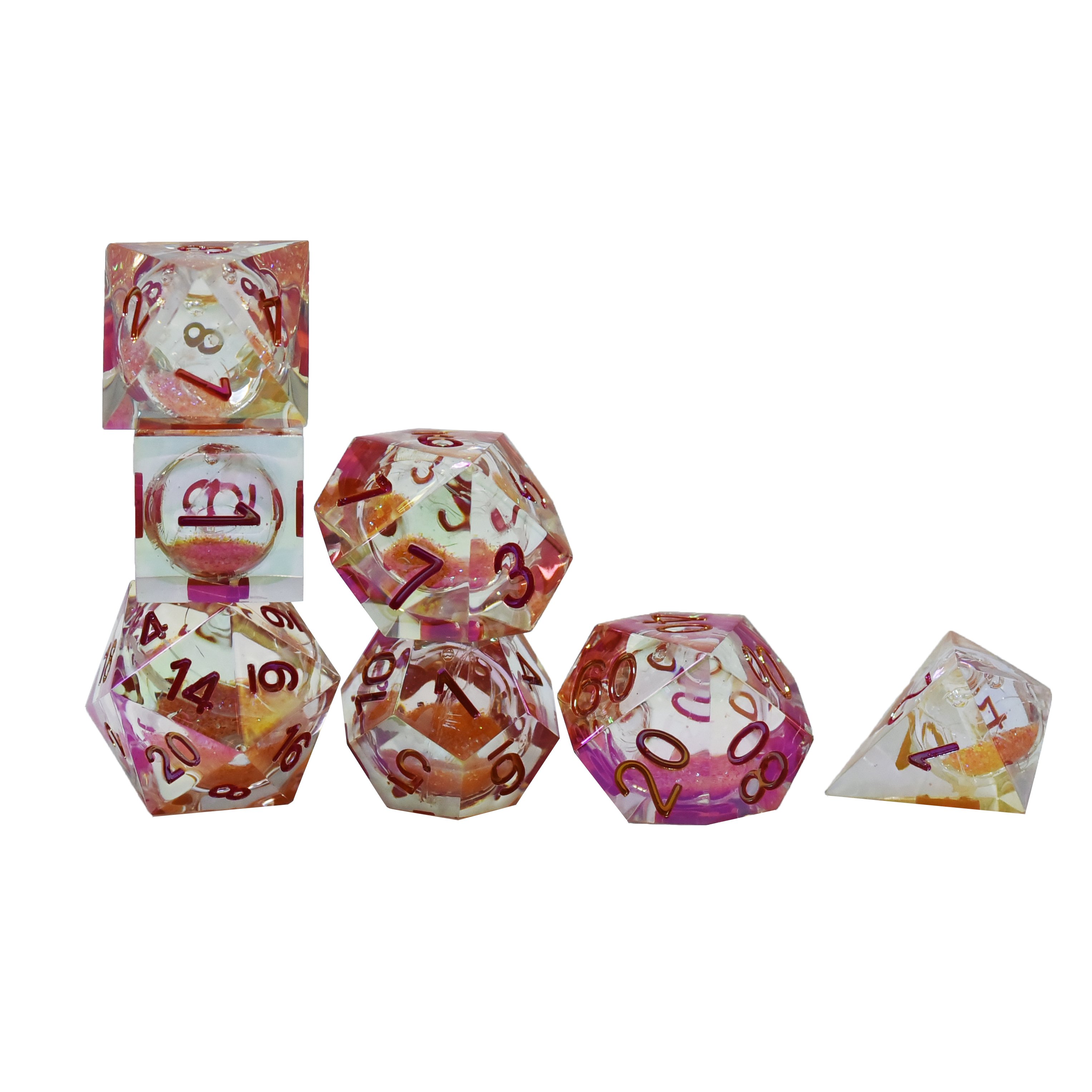 Custom Logo Liquid Dnd Resin 7Pcs Liquid Filled Square Corner D&D Dice For Dungeons And Dragon