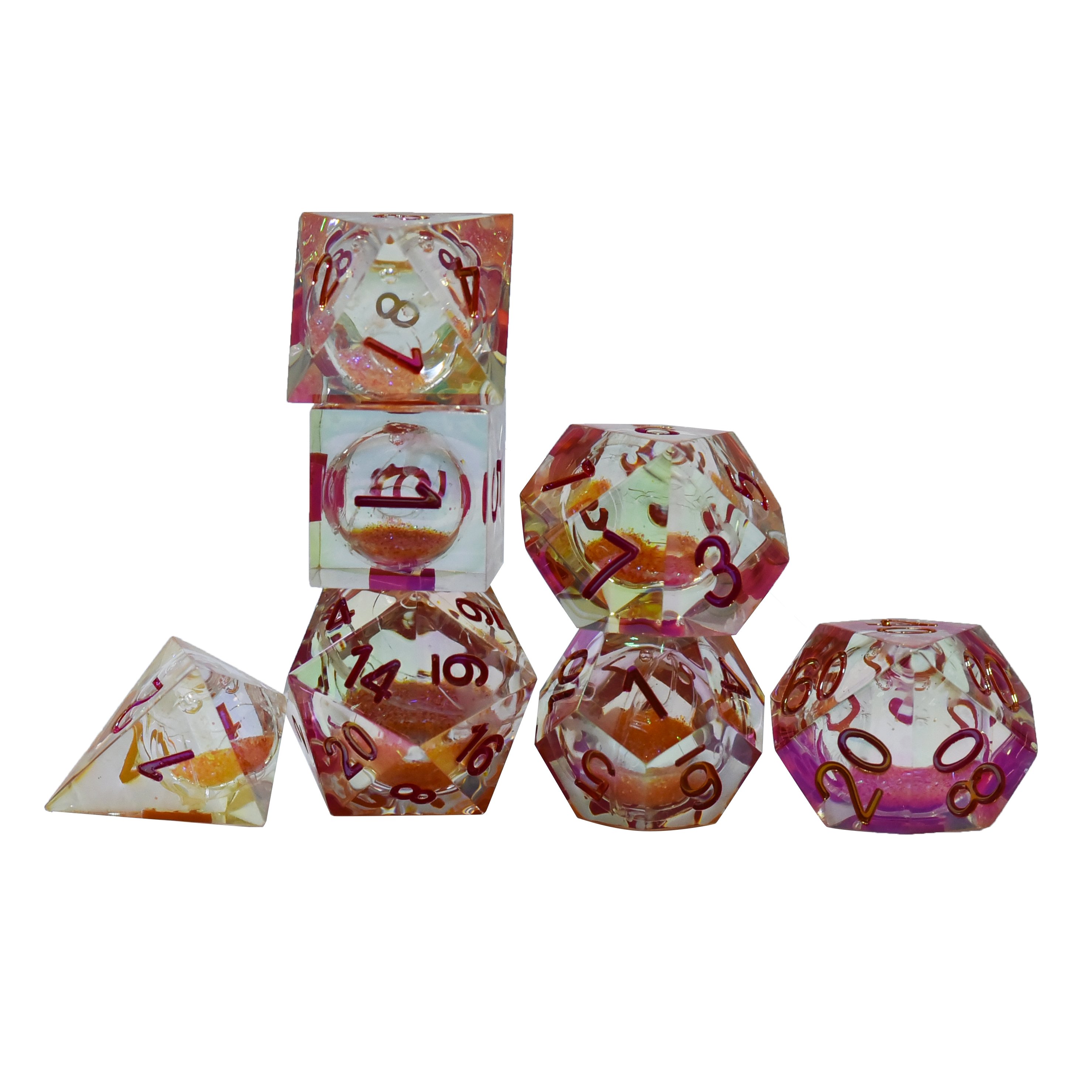 Custom Logo Liquid Dnd Resin 7Pcs Liquid Filled Square Corner D&D Dice For Dungeons And Dragon