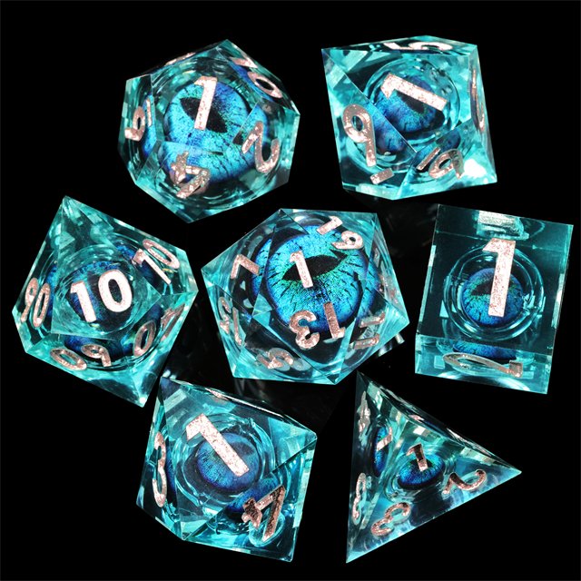 Mini Planet Handmade Resin Polyhedral Blue Dragon Eye Dice Set Liquid Core DND Board Game RPG Sharp Edge with Core