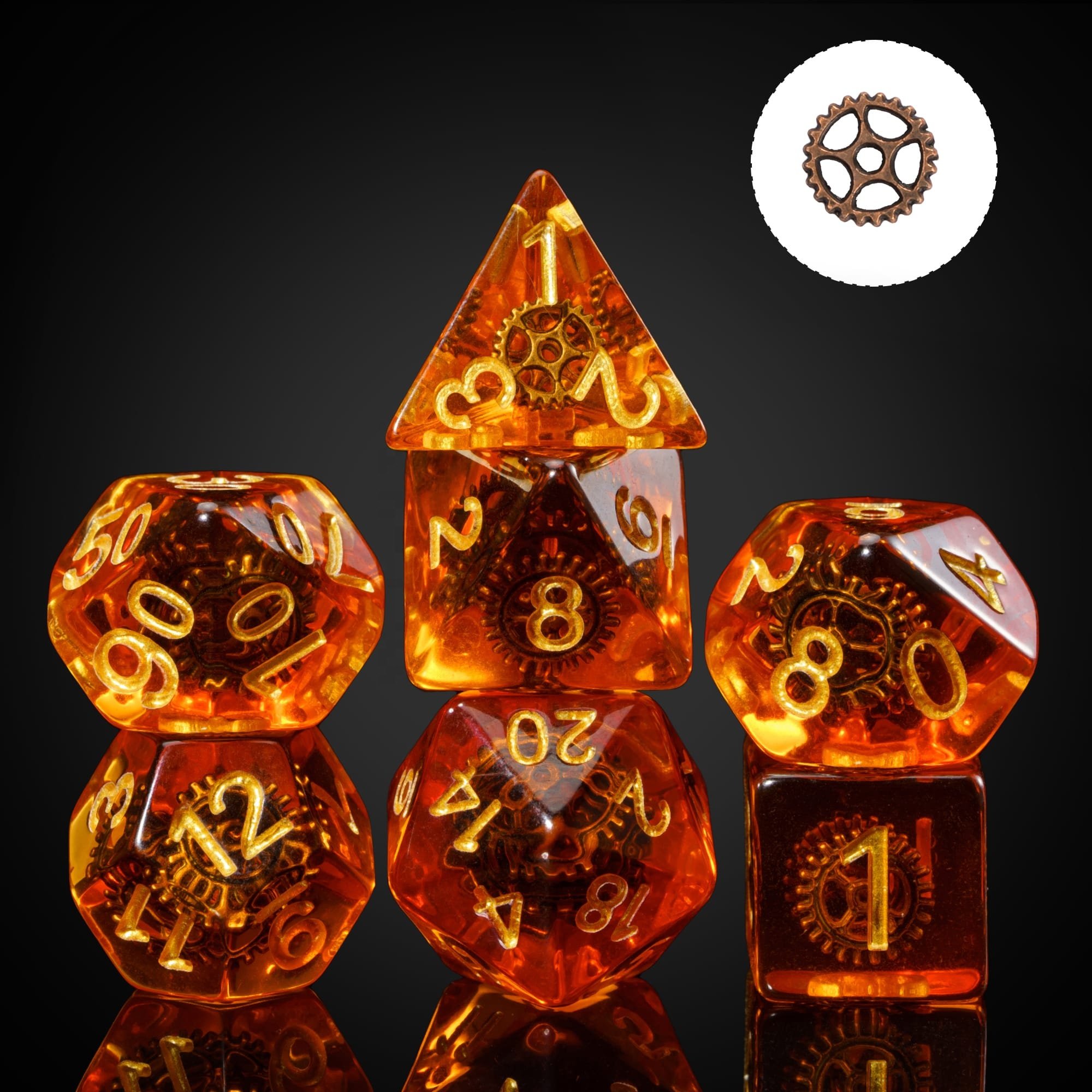 Udixi Custom Red Copper Gearwheel Dice Dungeons and Dragons DND role-playing game RPG board game Dice Set