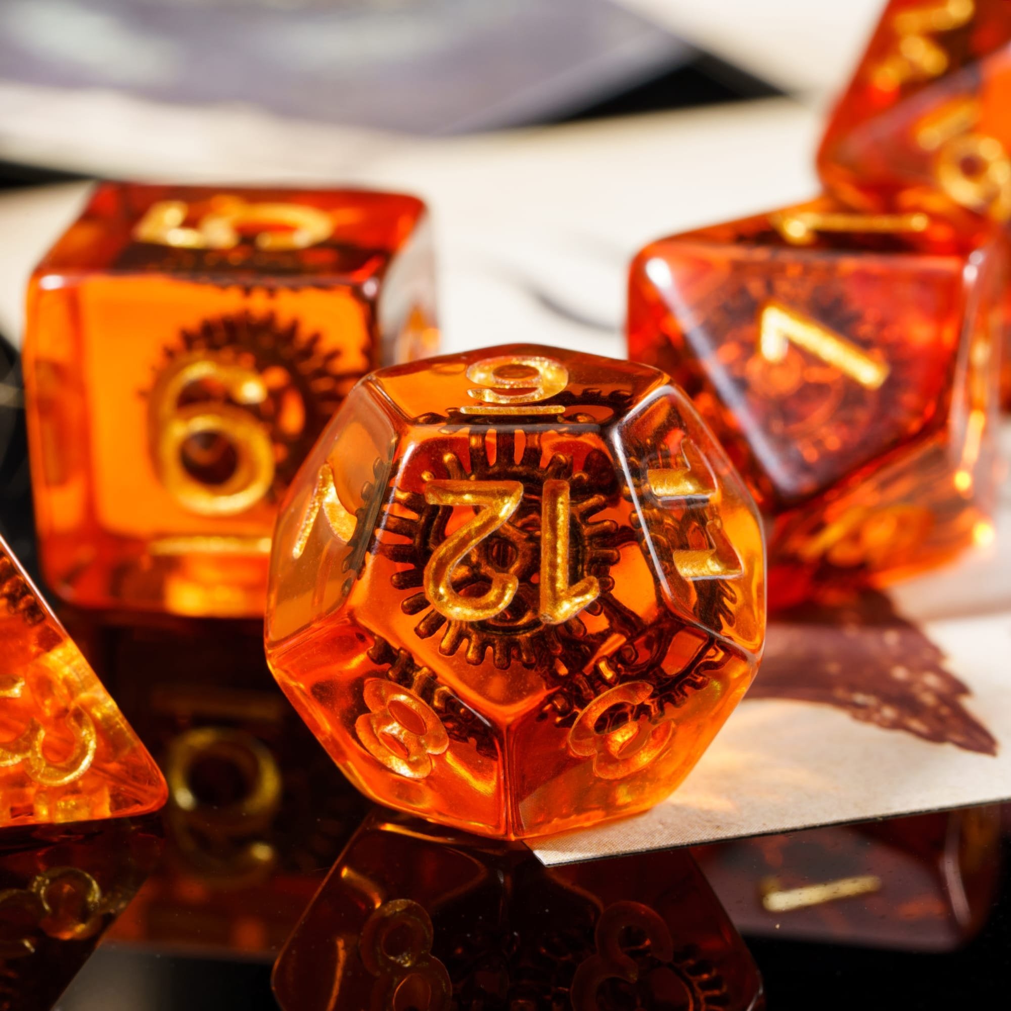 Udixi Custom Red Copper Gearwheel Dice Dungeons and Dragons DND role-playing game RPG board game Dice Set