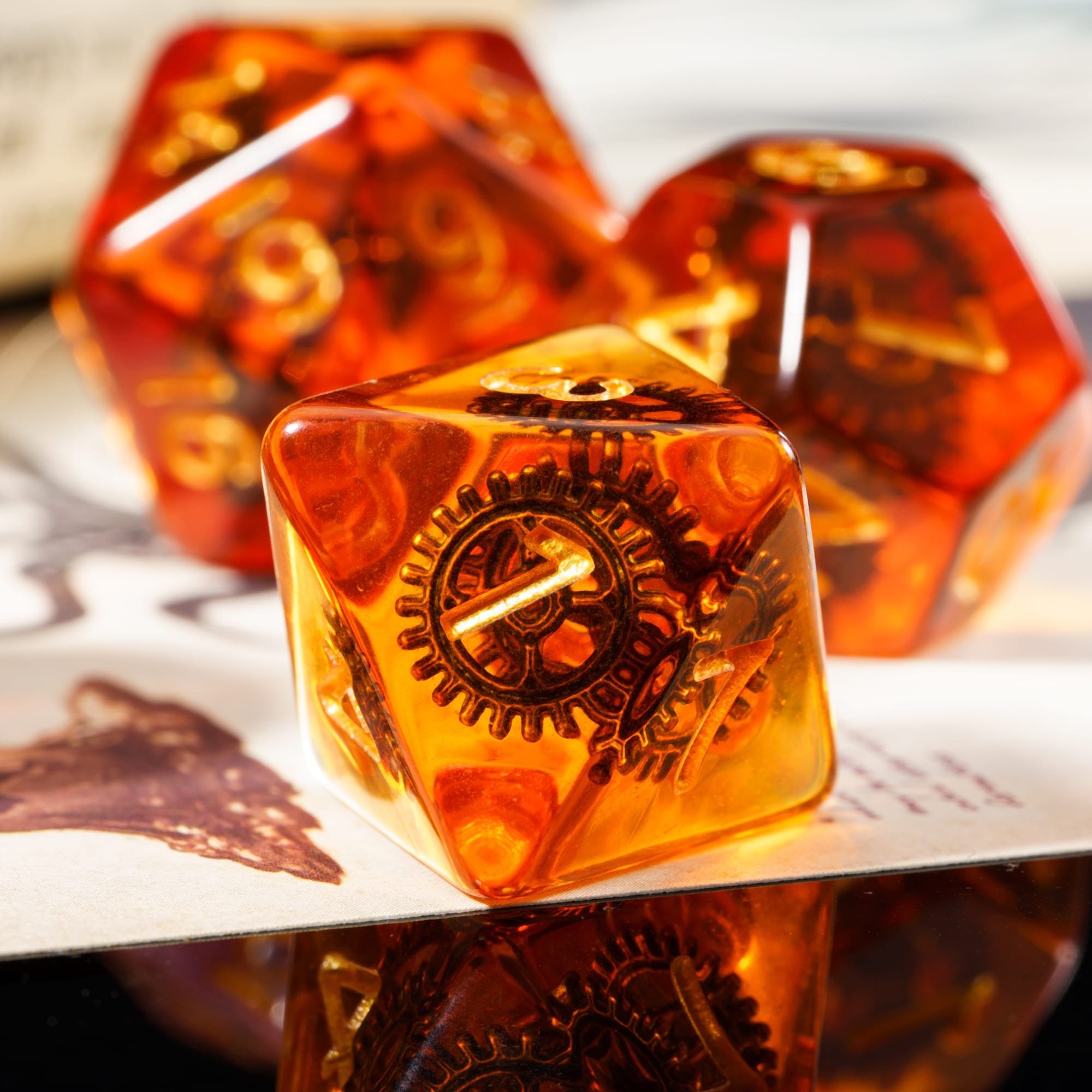 Udixi Custom Red Copper Gearwheel Dice Dungeons and Dragons DND role-playing game RPG board game Dice Set