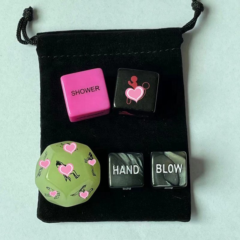JoyPark Popular 5pcs/set Acrylic Love Position Sexy Erotic Glow Sex Love Dice Sex Game Adult Couple Game Dice Set for Couples