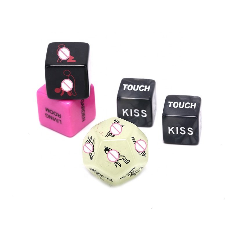 JoyPark Popular 5pcs/set Acrylic Love Position Sexy Erotic Glow Sex Love Dice Sex Game Adult Couple Game Dice Set for Couples