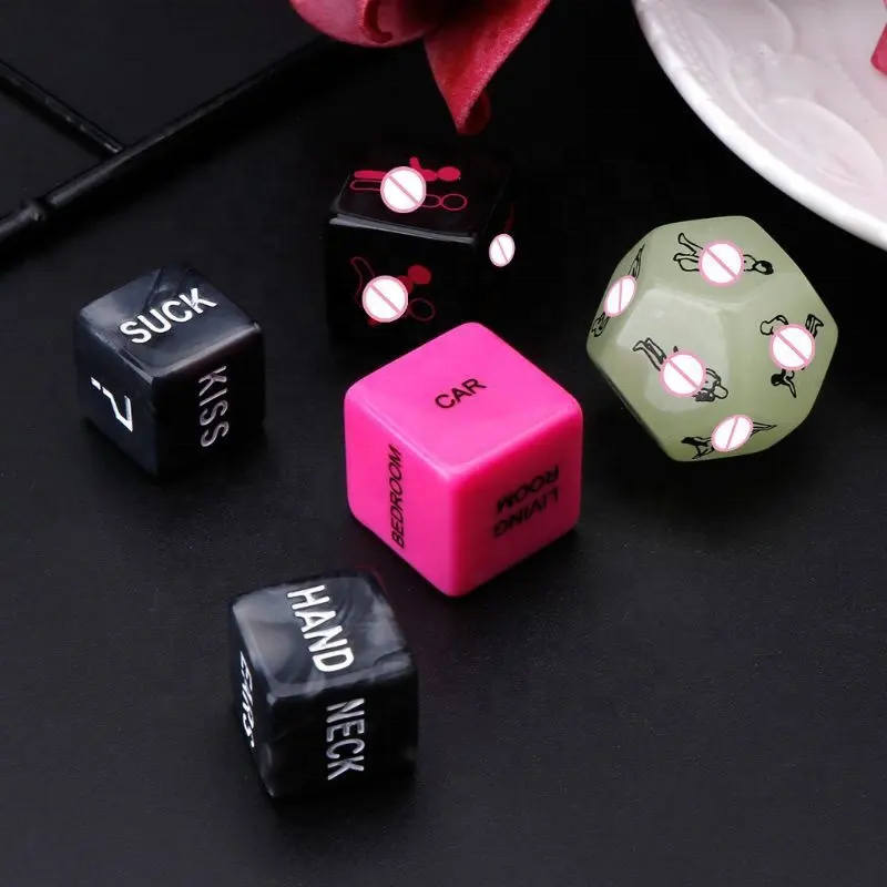 JoyPark Popular 5pcs/set Acrylic Love Position Sexy Erotic Glow Sex Love Dice Sex Game Adult Couple Game Dice Set for Couples