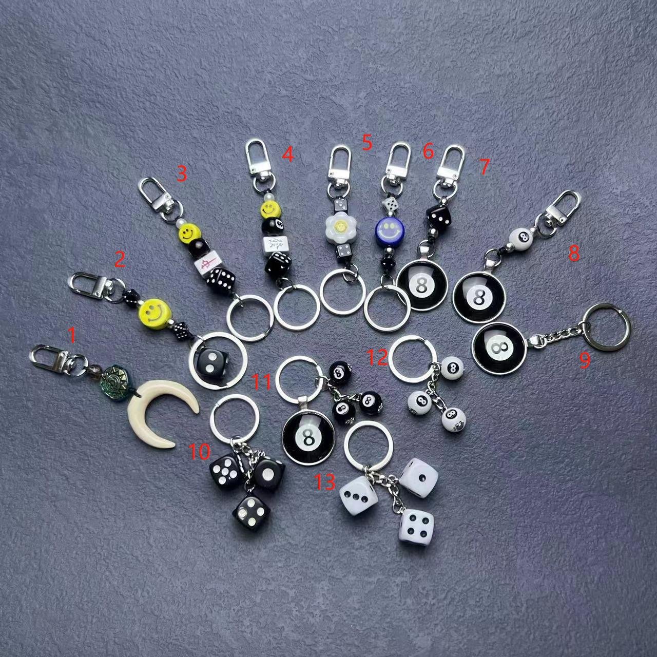 Promotion New Design Hot Sales Cheap Price luck Color Dice Key Chains Dice Mini Billiard Black 8 Ball Keychain Bag Charm Pendant