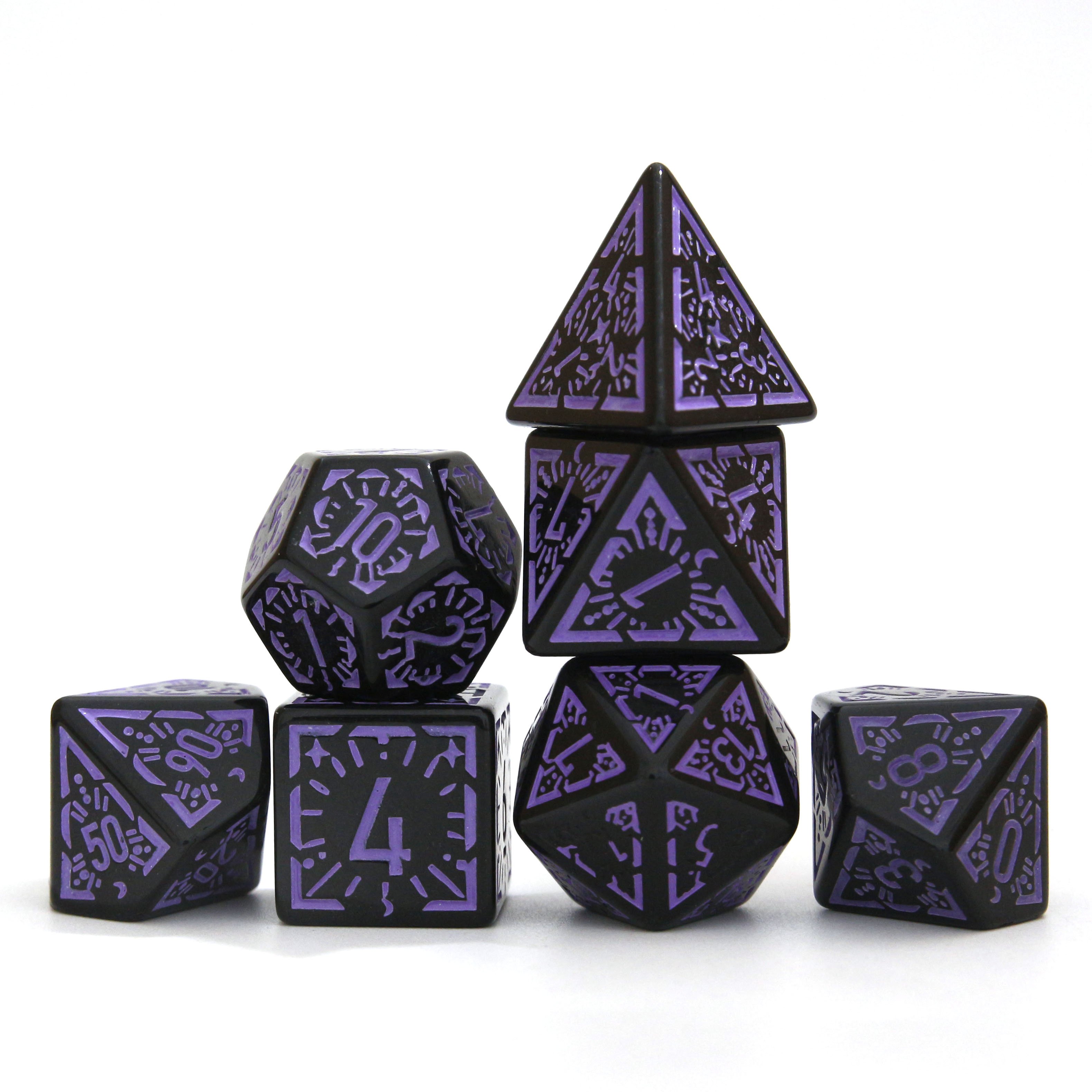 Purple 7PCS plastic dice set for dungeons and dragons game