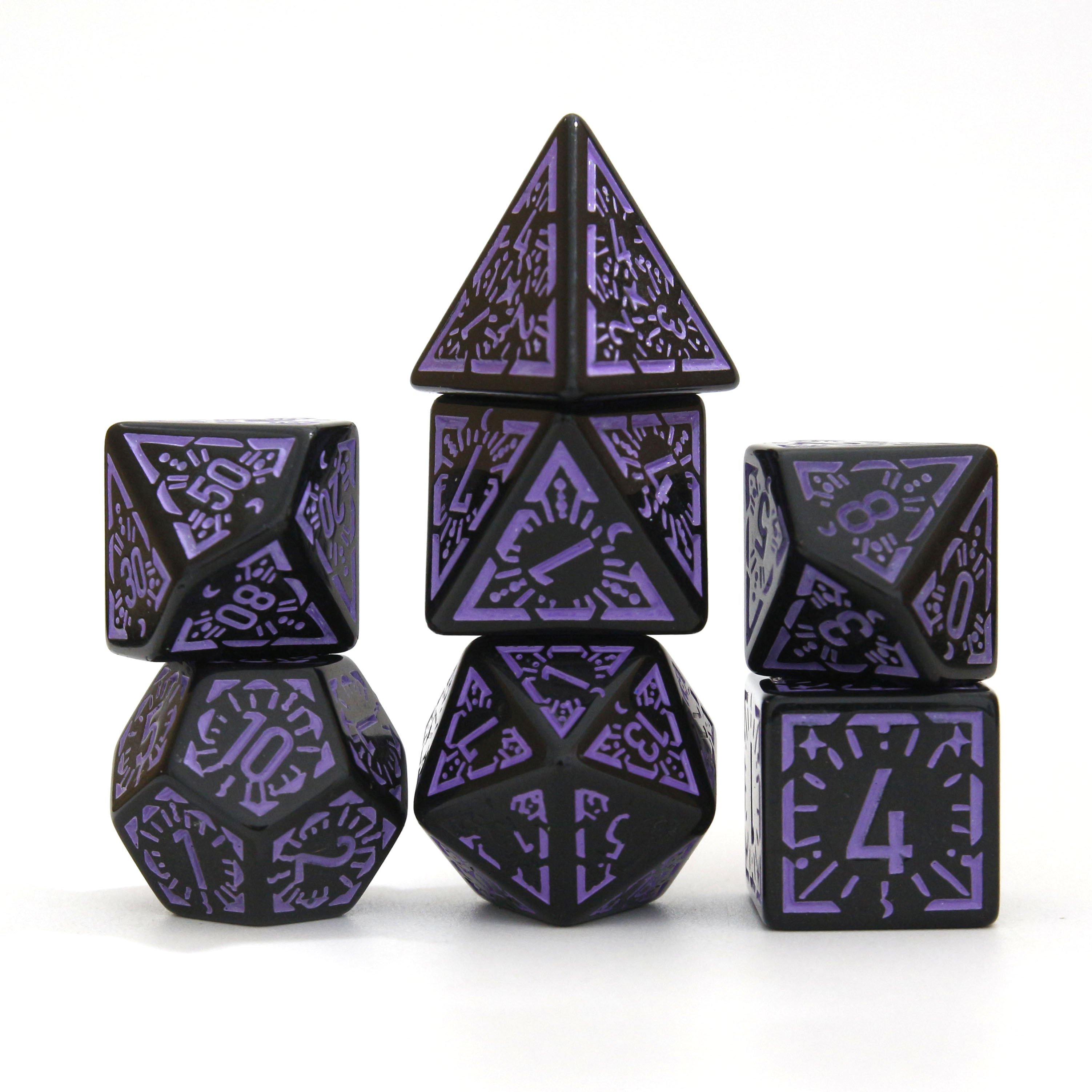 Purple 7PCS plastic dice set for dungeons and dragons game