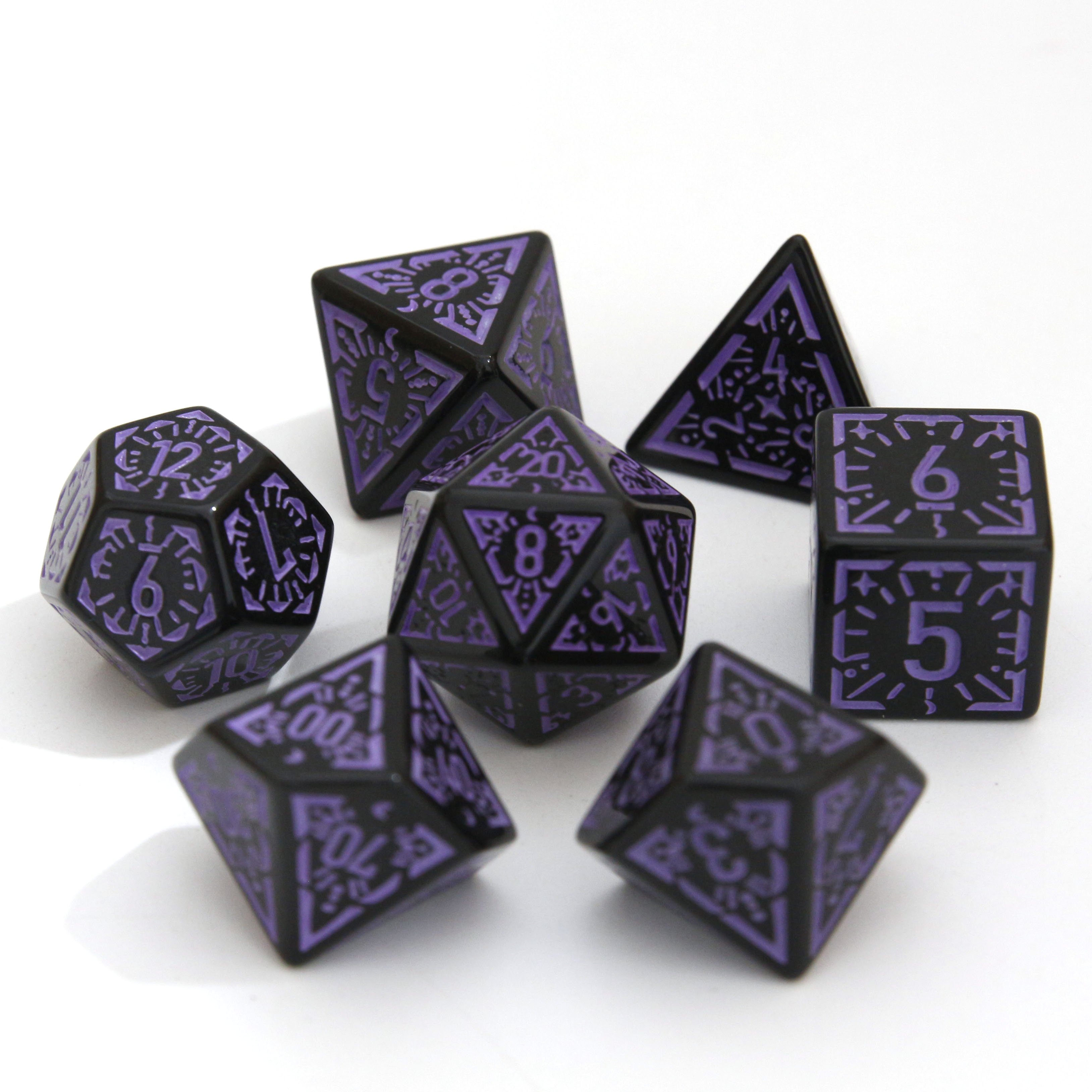 Purple 7PCS plastic dice set for dungeons and dragons game