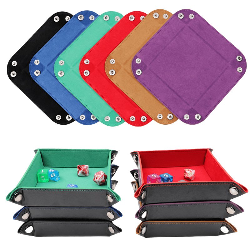 Creative PU leather Rectangular roll dice box Desktop Storage Box custom dice tray