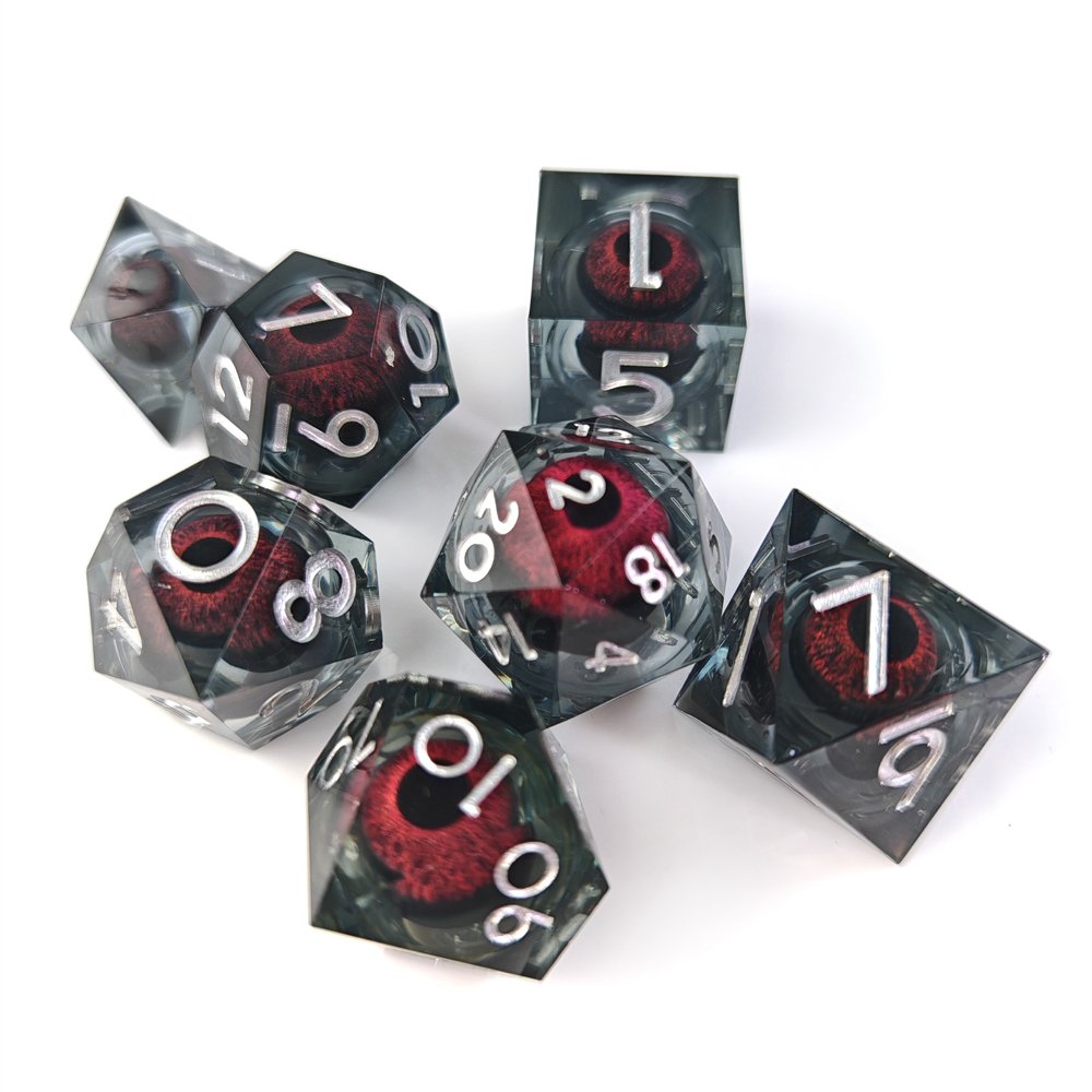 DND Dice Set 7pcs Red Dragon Eye Liquid Core Sharp Edge Dice for Dungeons and Dragons RPG Polyhedral D&D Resin Dice Set