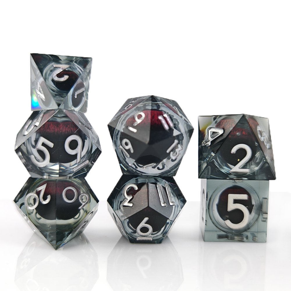 DND Dice Set 7pcs Red Dragon Eye Liquid Core Sharp Edge Dice for Dungeons and Dragons RPG Polyhedral D&D Resin Dice Set