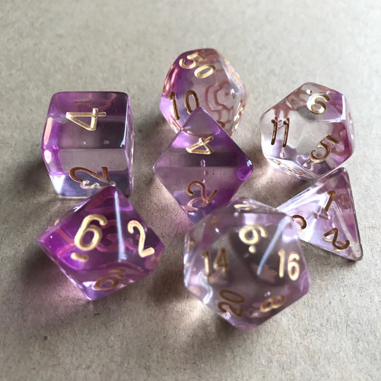 double multi colors plastic dice sets transparent DND rpg Dungeons and Dragons acrylic polyhedral acrylic dice sets 7pcs game