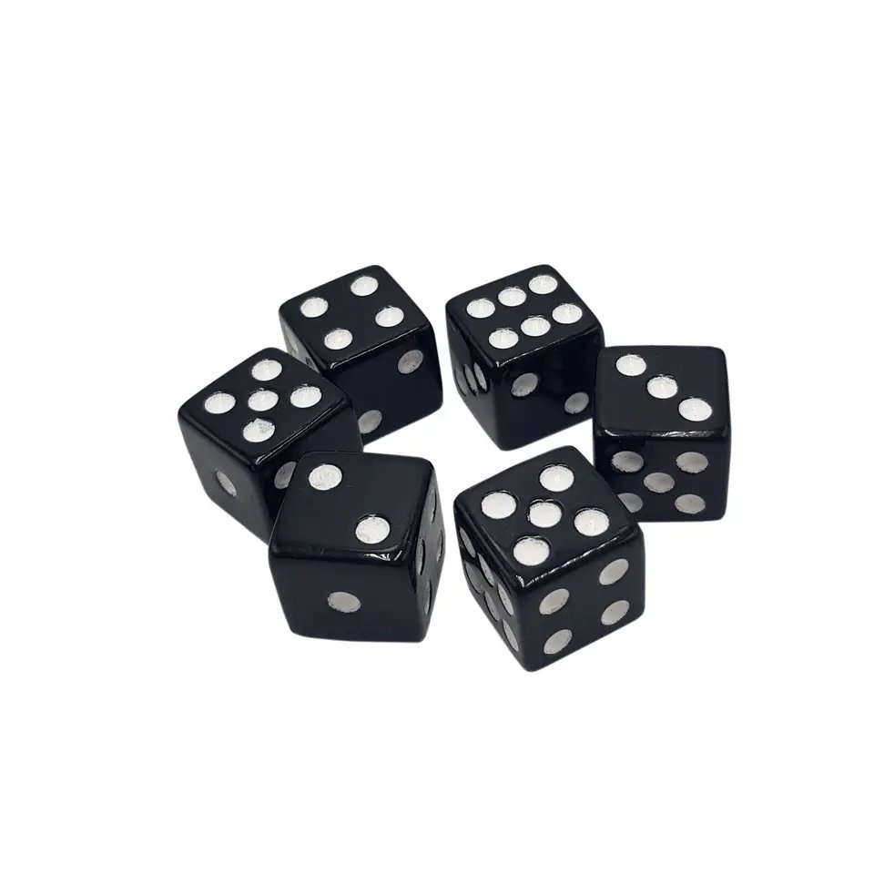 Custom d6 black square corner acrylic dice with white dots