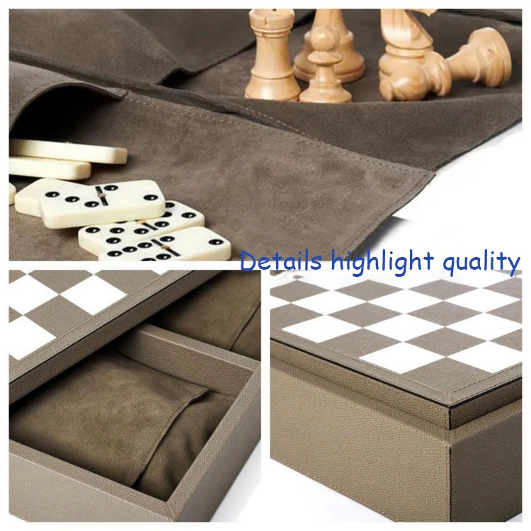 Manufacturers Handmade Luxury Backgammon Chess With Dice Dominoes Pu Leather Chess Set