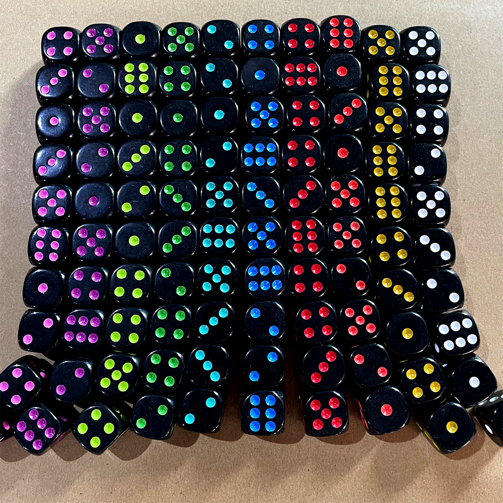 16MM Acrylic Dice Black Color Dot 10pcs/set Dice Game Rounded Corners Custom Dice Board Game