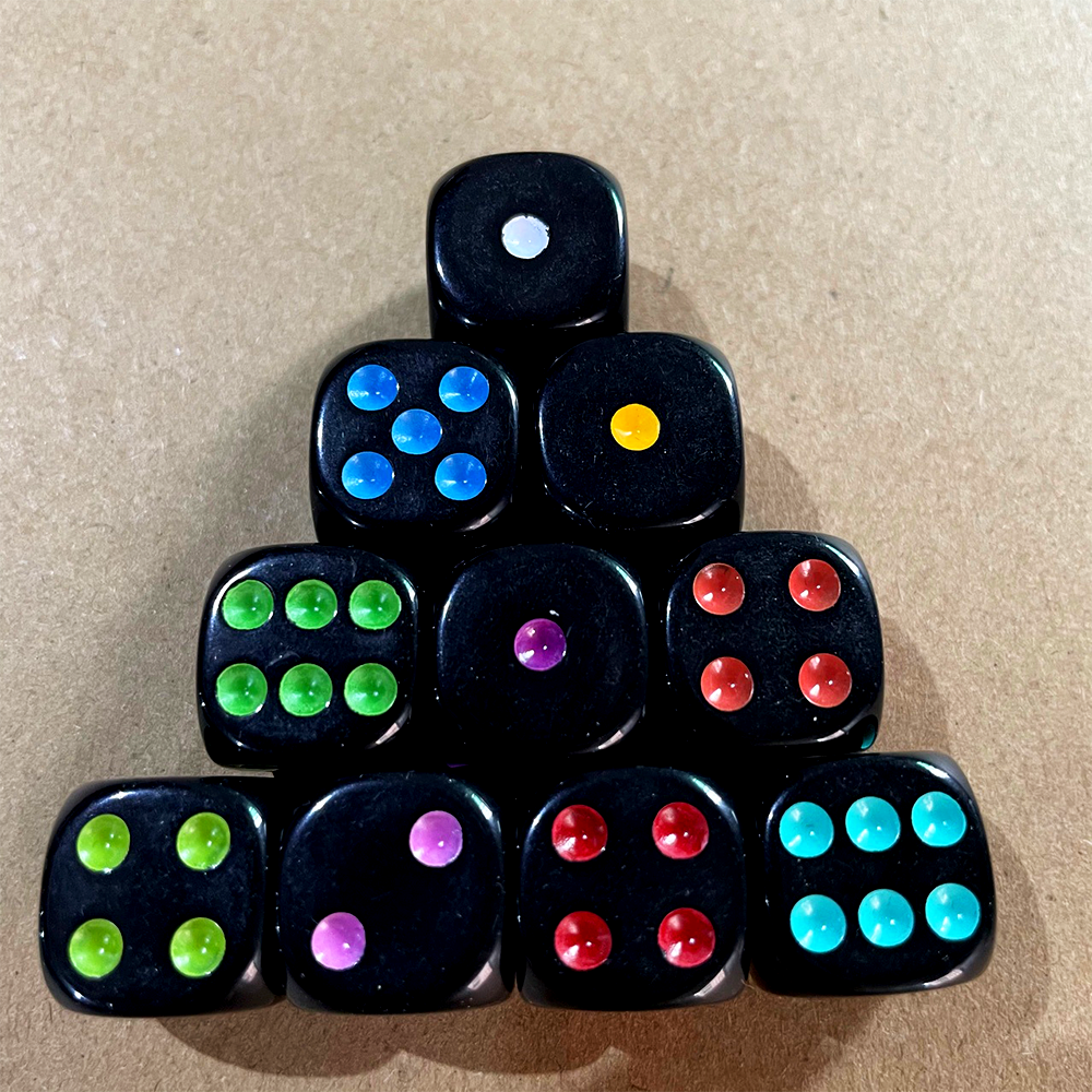 16MM Acrylic Dice Black Color Dot 10pcs/set Dice Game Rounded Corners Custom Dice Board Game