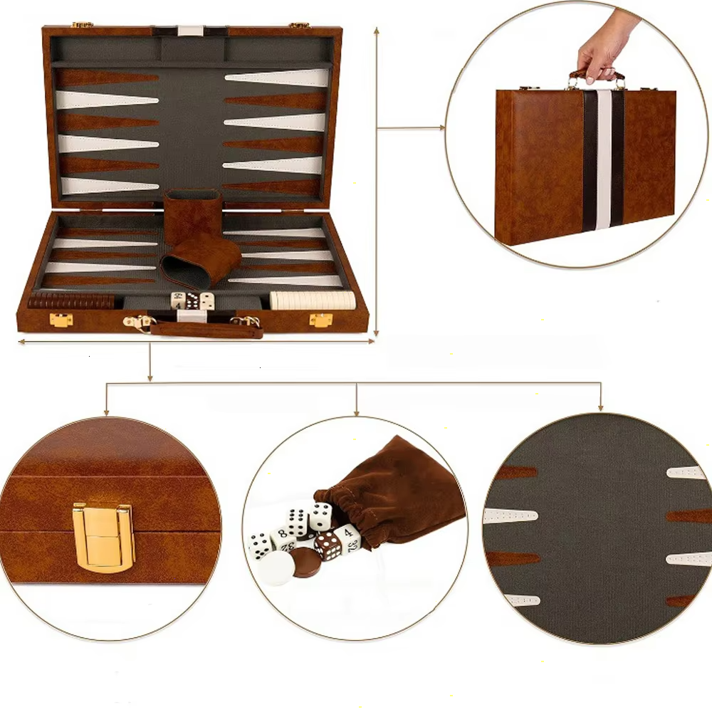 Custom Leather Floral Patchwork Backgammon Handheld Chess Backgammon Luxury Leather Chess Board With Dice Pu Box Game Set