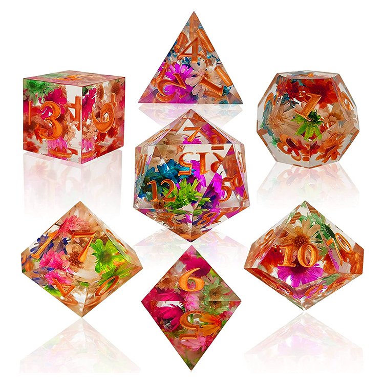 Custom Complete D4 D6 D8 D10 D12 D20 Liquid Core Clean Edge Resin Polyhedral Dice Liquid Core Handmade 12 Sided Ball Dice Set