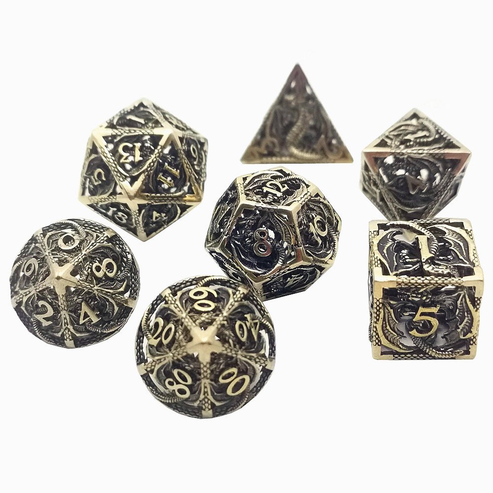 Customized Polyhedral Dnd Rpg Dice Hollow Dragon Antique Brass Metal D And D Dice