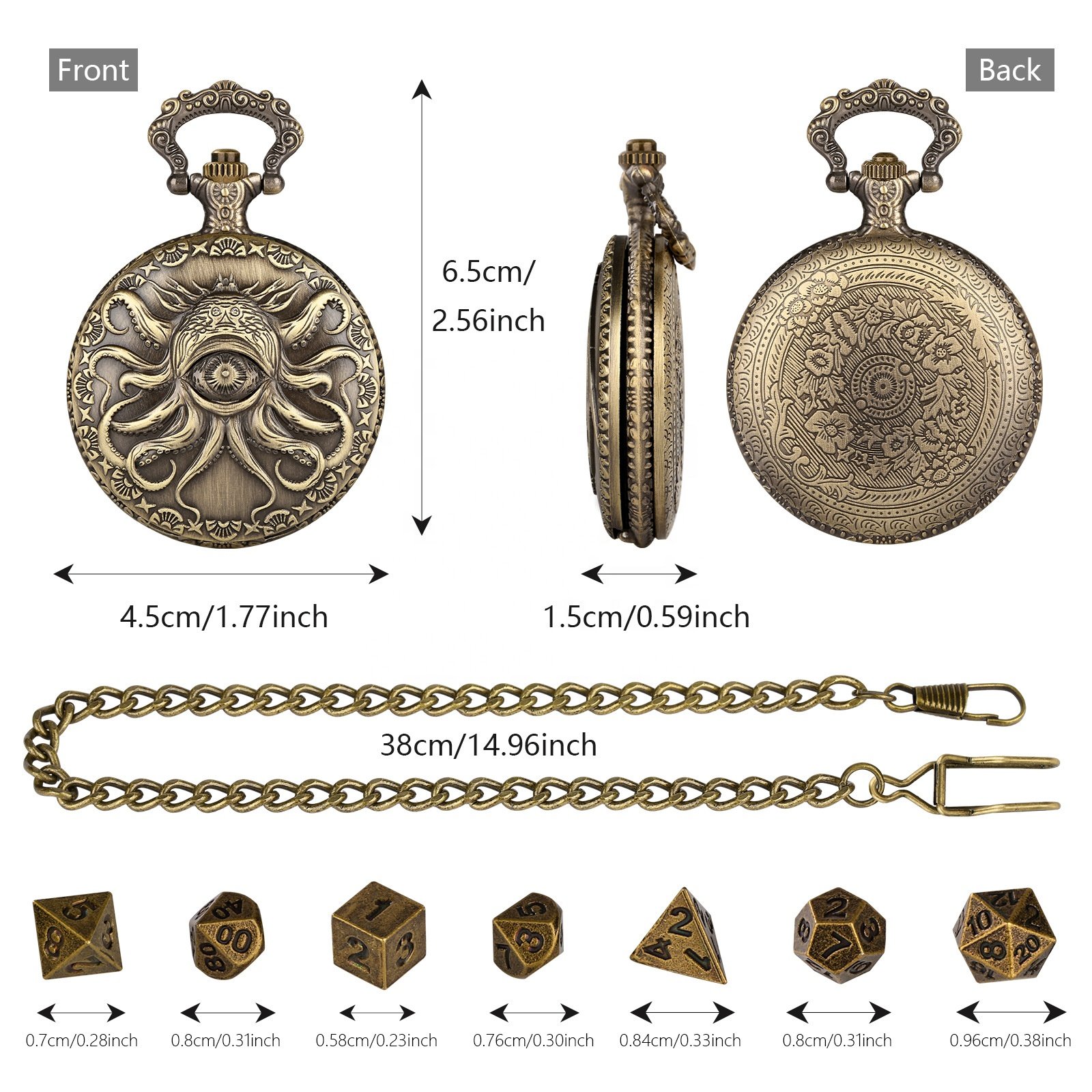 Fierce One-eyed Cthulhu Vintage Pocket Watch Shell Hollow DND Metal Dice Box for DND Game Lover