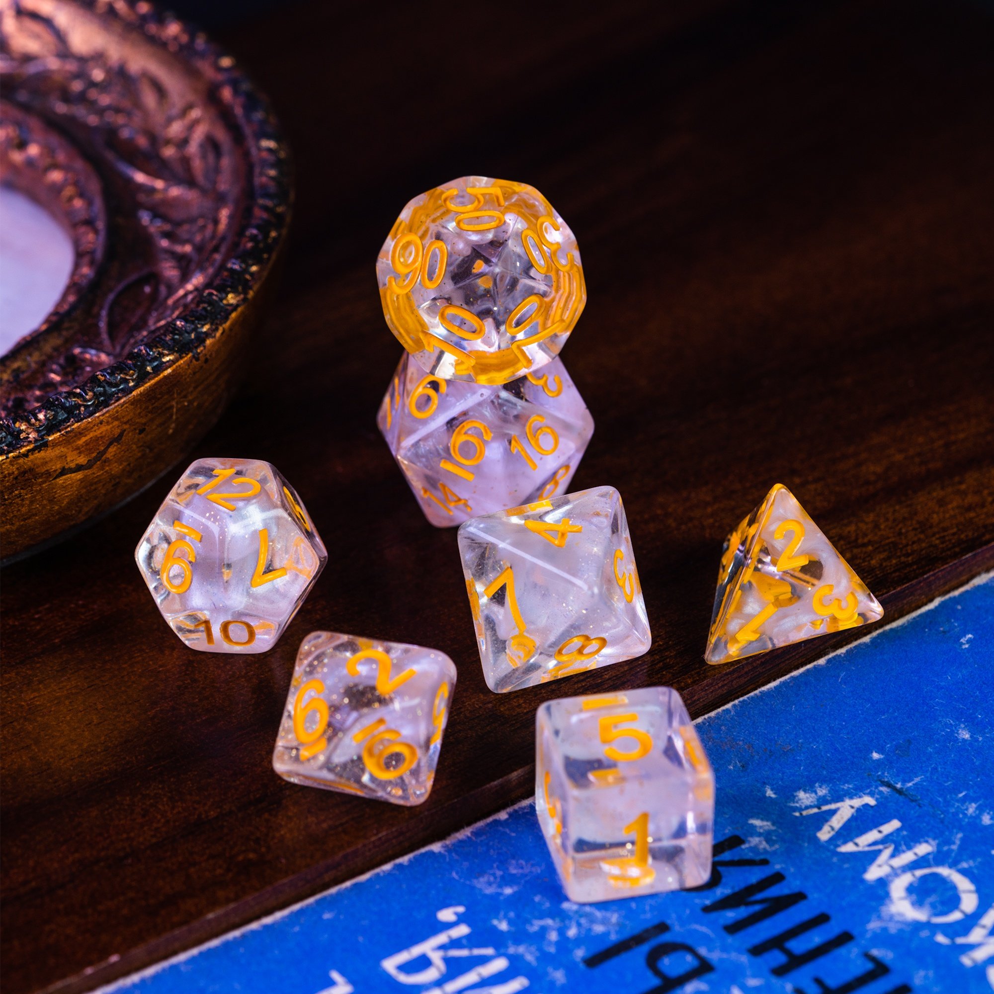 Udixi Plastic Polyhedral custom logo rpg dungeons and dragons resin colored dice game set Magma