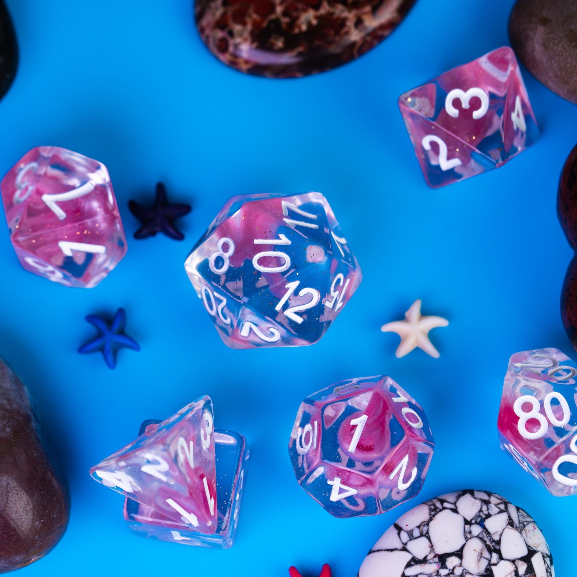 Udixi Plastic Polyhedral custom logo rpg dungeons and dragons resin colored dice game set Magma
