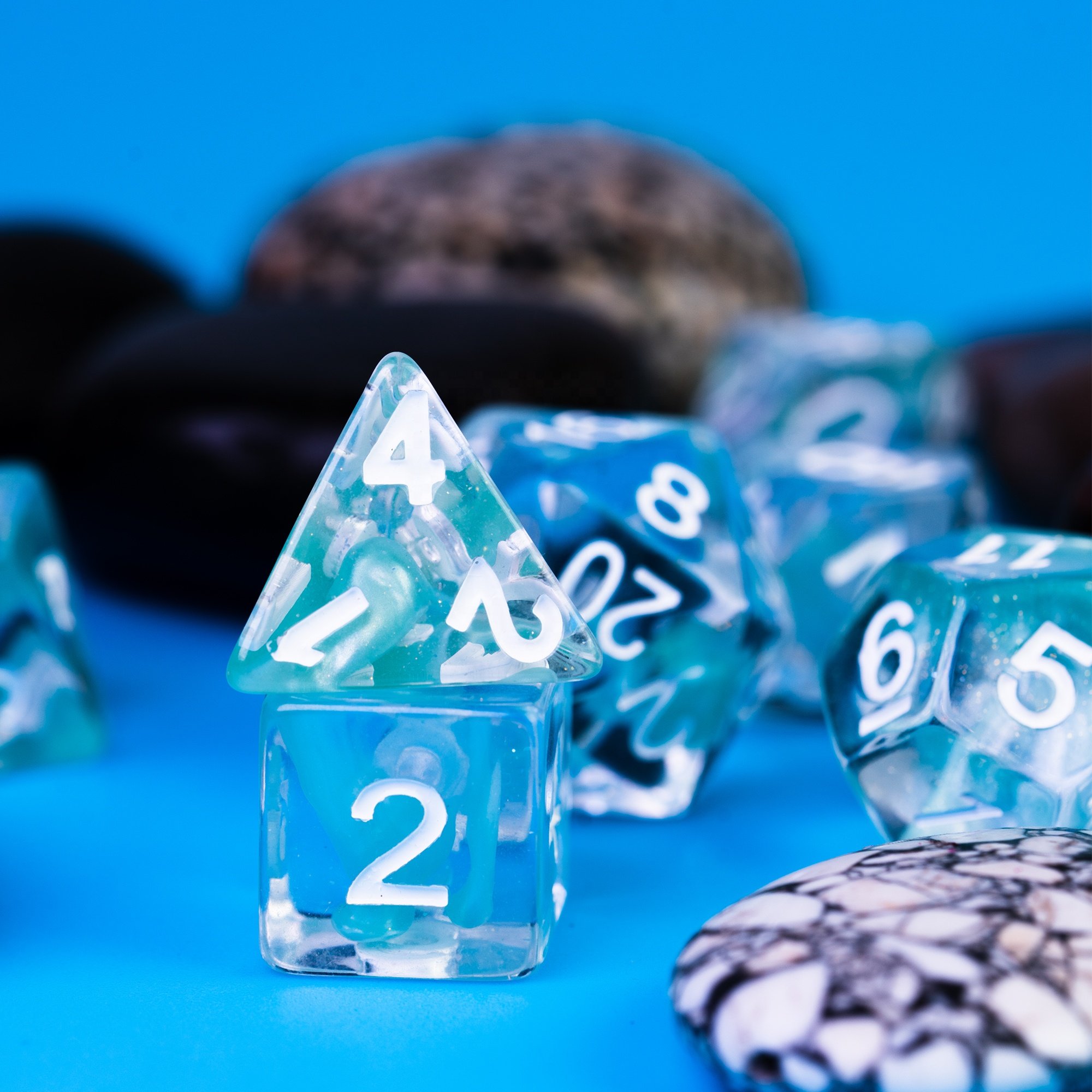 Udixi Plastic Polyhedral custom logo rpg dungeons and dragons resin colored dice game set Magma