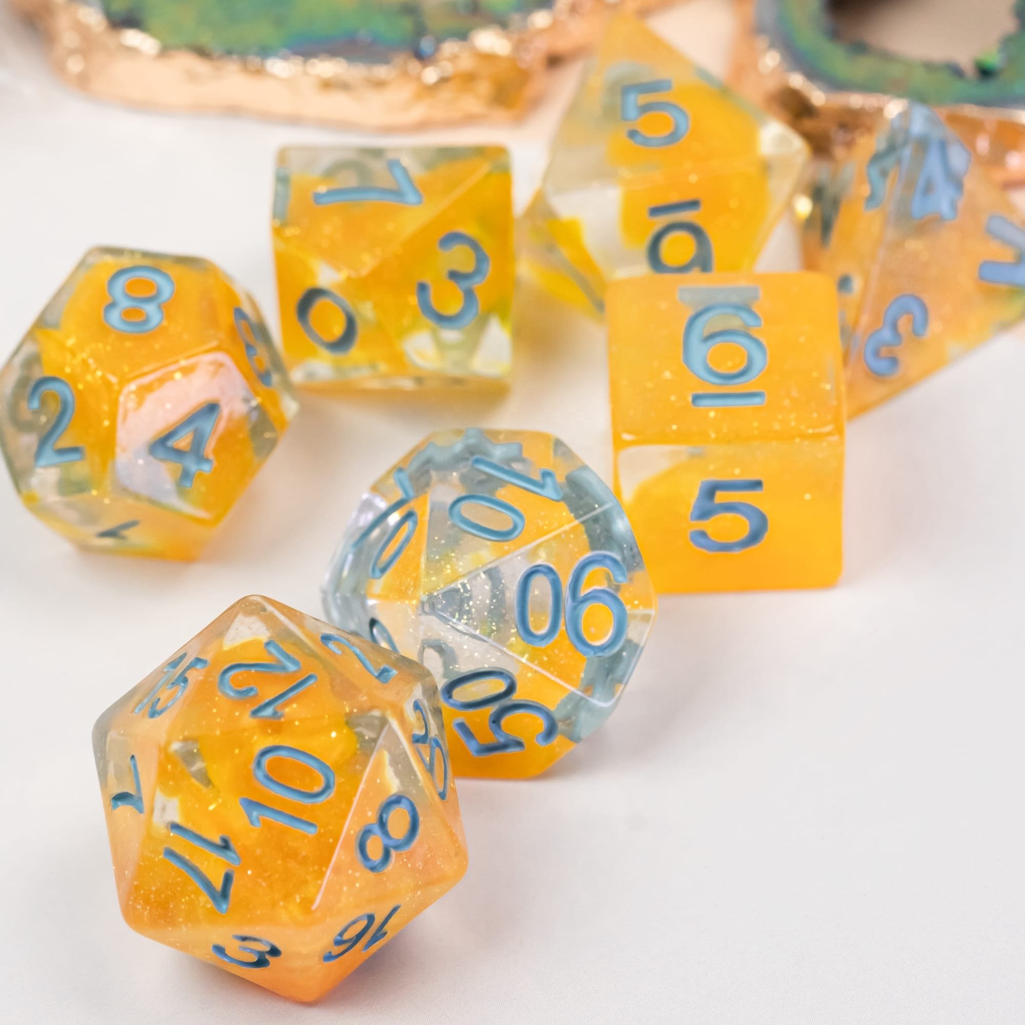 Udixi Plastic Polyhedral custom logo rpg dungeons and dragons resin colored dice game set Magma