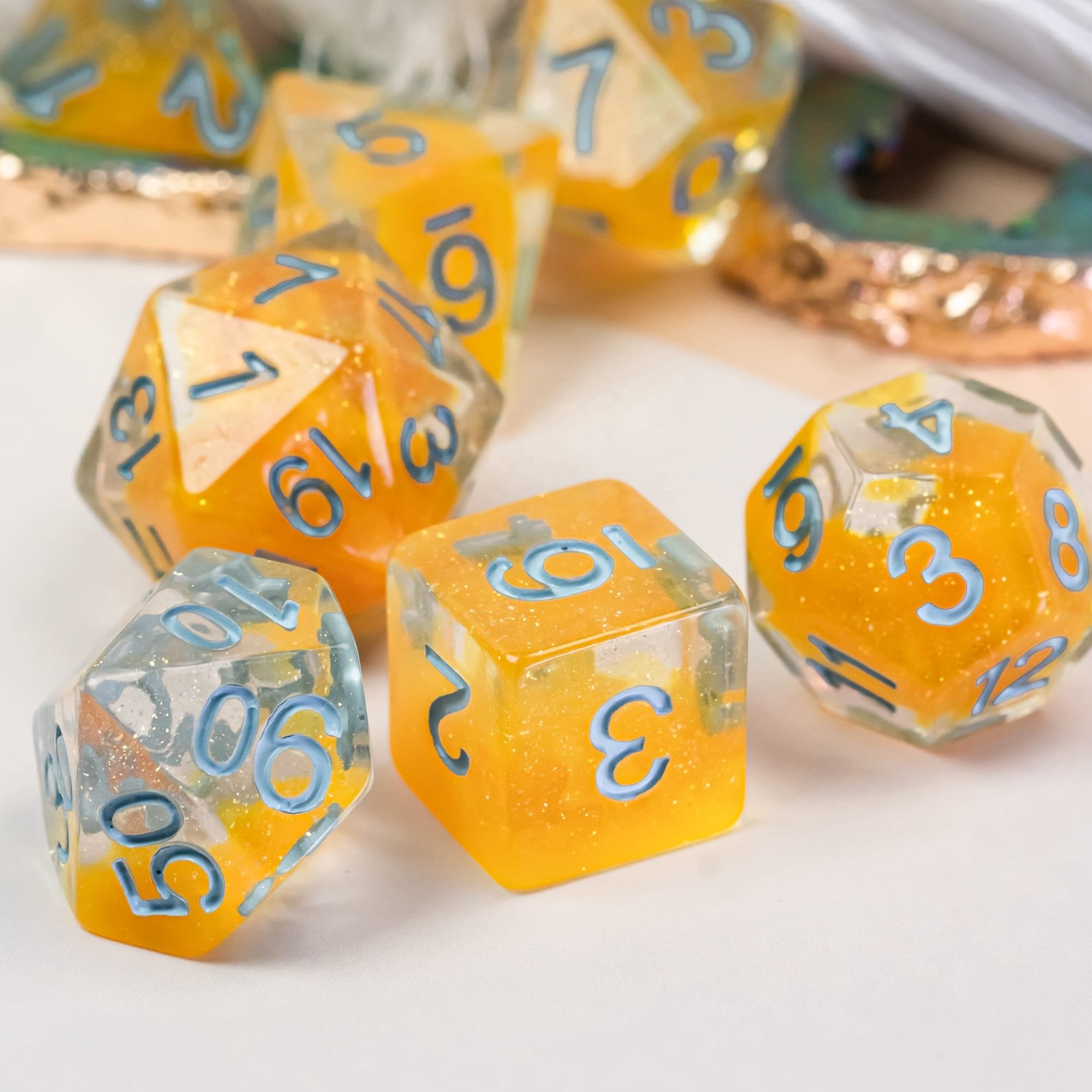 Udixi Plastic Polyhedral custom logo rpg dungeons and dragons resin colored dice game set Magma