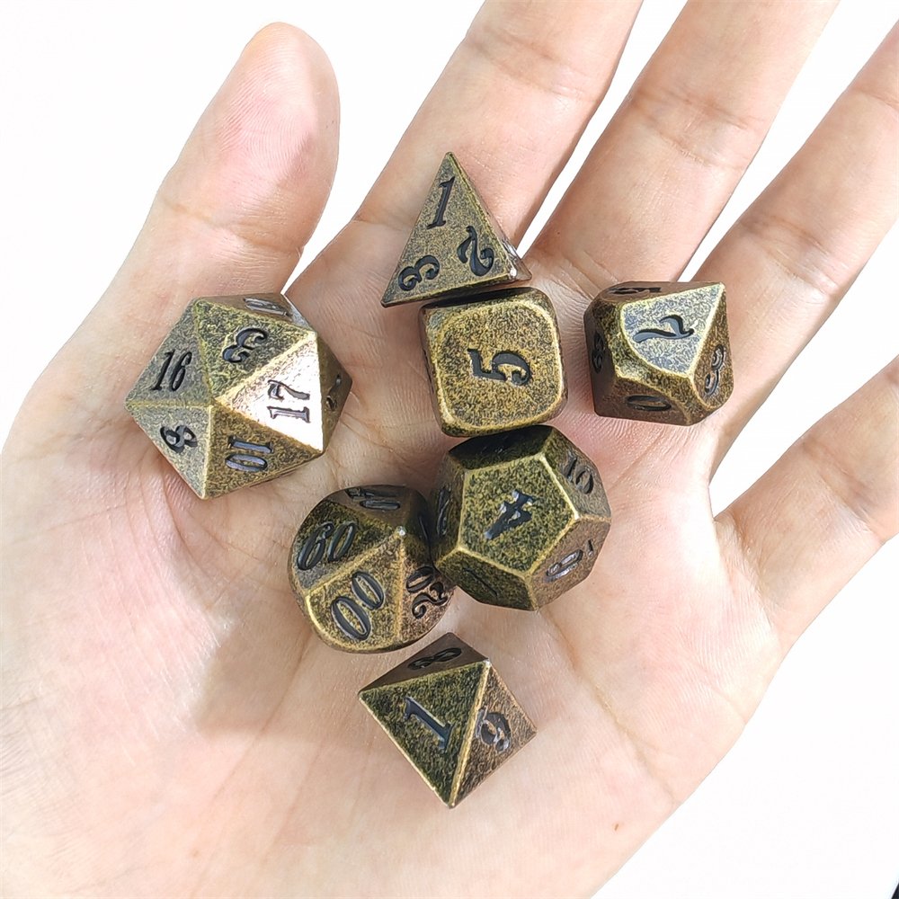 Classic DND Metal Dice 7pcs Polyhedral Metallic D&D Dice Set for Dungeons and Dragons RPG Tabletop Game