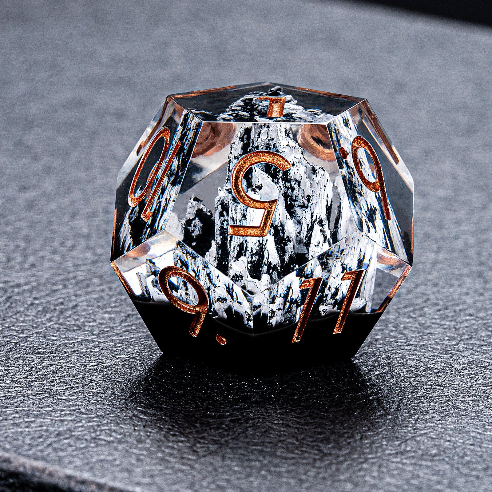 Factory Direct Polyhedral Clear White Sharp Edge Dnd Resin Dice Set With Mountain Stone For Table Games