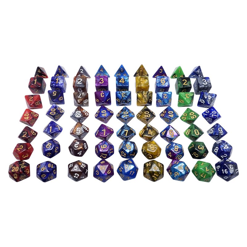 Wholesale 7pcs Set Two-tone Color Marble Polyhedral Dice Set in Clear PVC Dice Tube pack,dice in small black velvet bags
