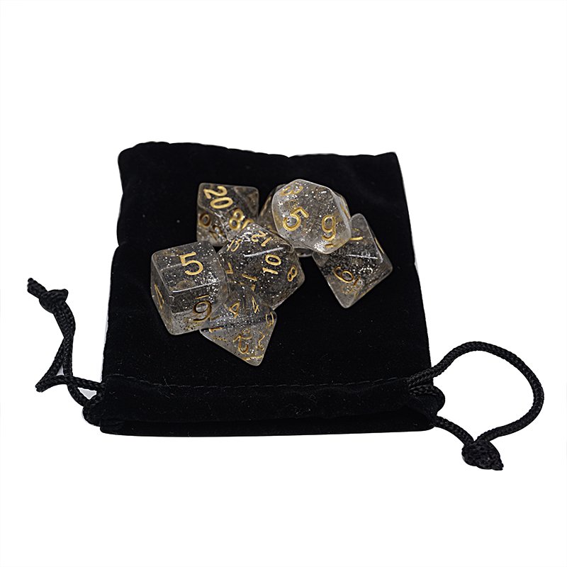 Wholesale 7pcs Set Two-tone Color Marble Polyhedral Dice Set in Clear PVC Dice Tube pack,dice in small black velvet bags