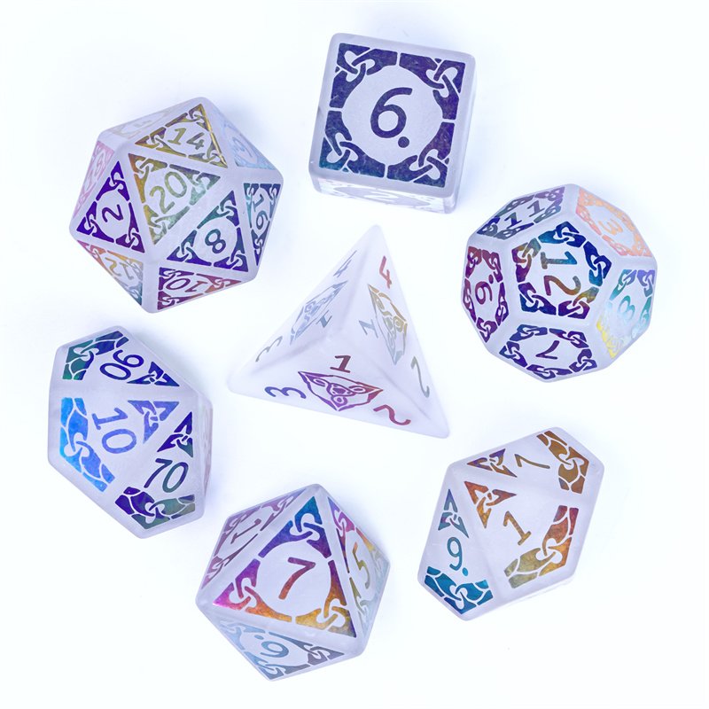 Udixi Custom Logo Dnd Rpg White Quartz Rainbow Pattern Semi-Precious Gemstone Dice Sets