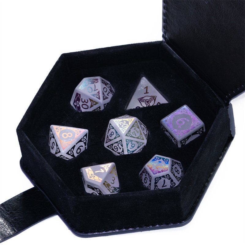 Udixi Custom Logo Dnd Rpg White Quartz Rainbow Pattern Semi-Precious Gemstone Dice Sets
