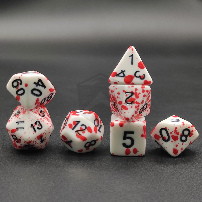 High Quality 7 Pieces Blood Splatter DND Polyhedral Dice Acrylic Dice Swirls Dice for Table Games Role Playing