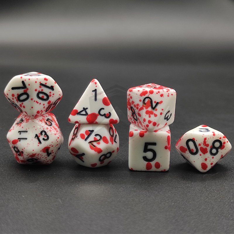 High Quality 7 Pieces Blood Splatter DND Polyhedral Dice Acrylic Dice Swirls Dice for Table Games Role Playing