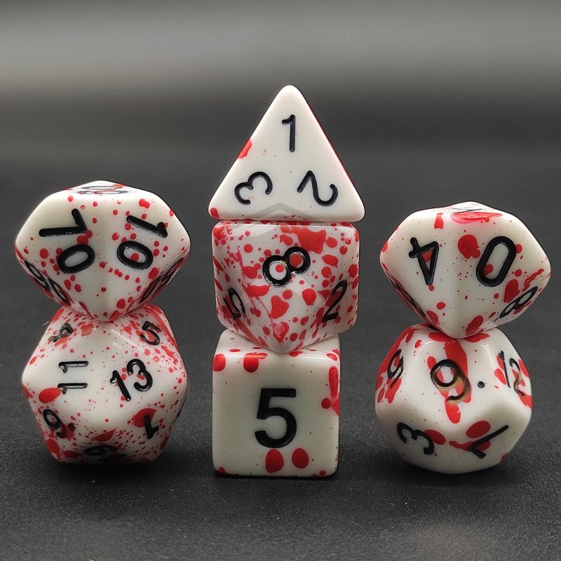 High Quality 7 Pieces Blood Splatter DND Polyhedral Dice Acrylic Dice Swirls Dice for Table Games Role Playing