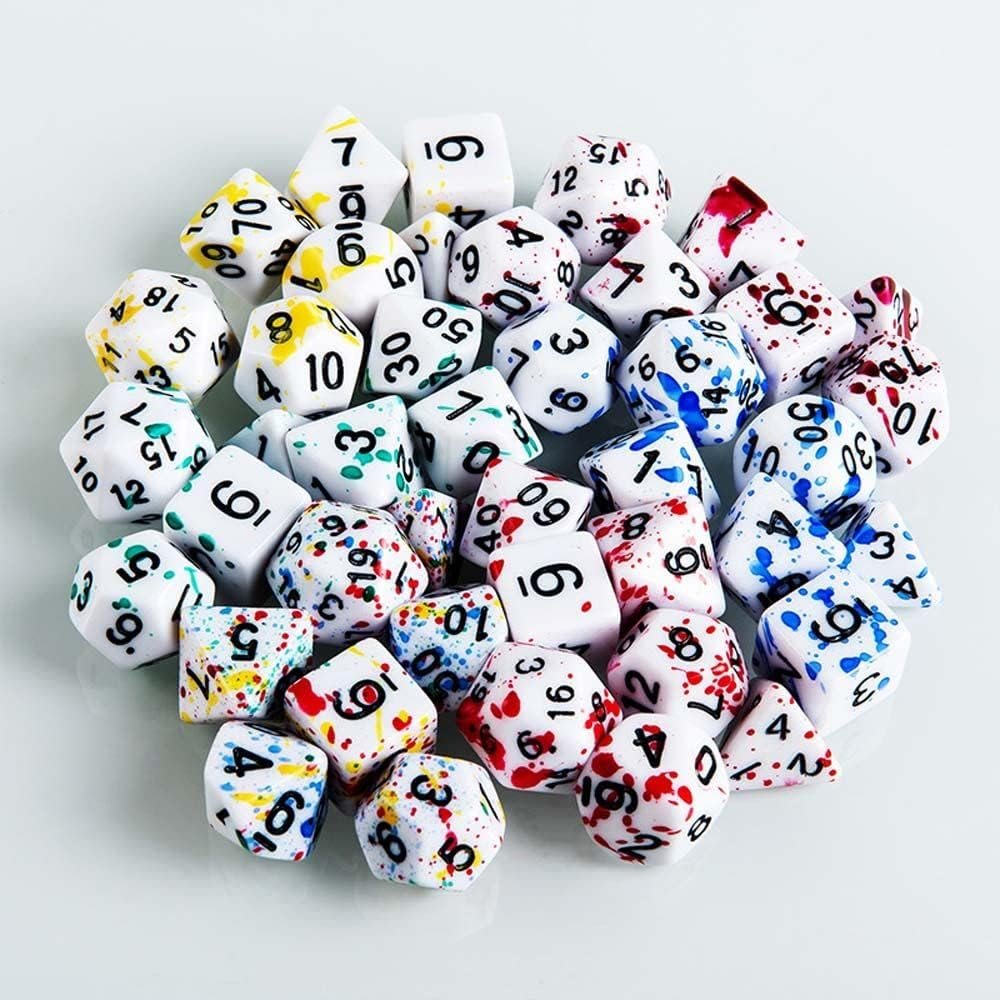High Quality 7 Pieces Blood Splatter DND Polyhedral Dice Acrylic Dice Swirls Dice for Table Games Role Playing