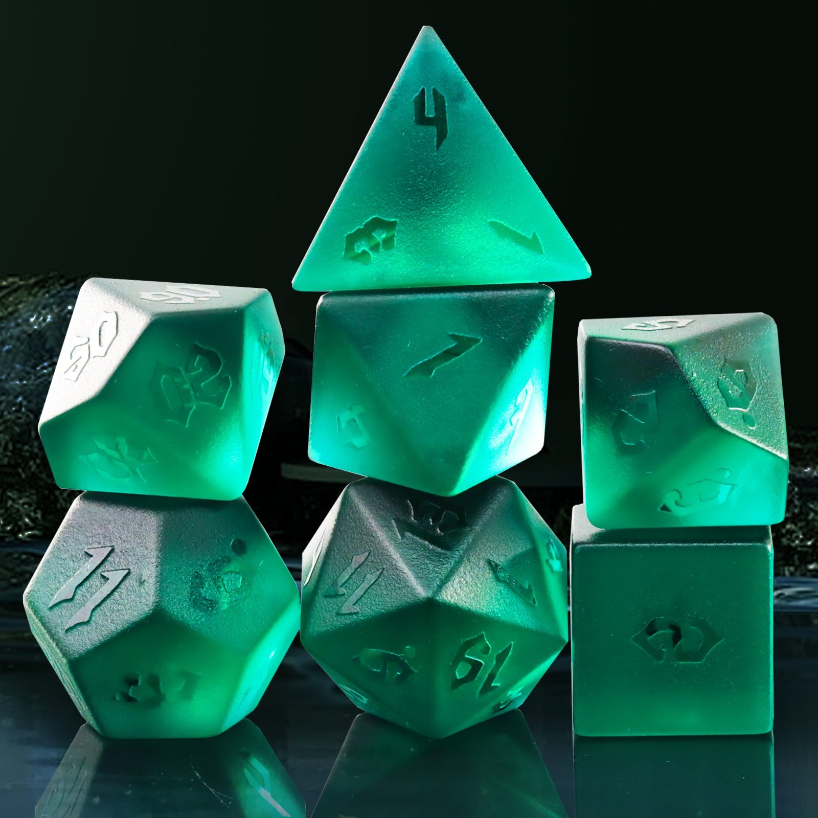 Dark Green Frosted Glass Polyhedral Game Dice Set For Dungeons And Dragons DND Or RPG Role-playing Games