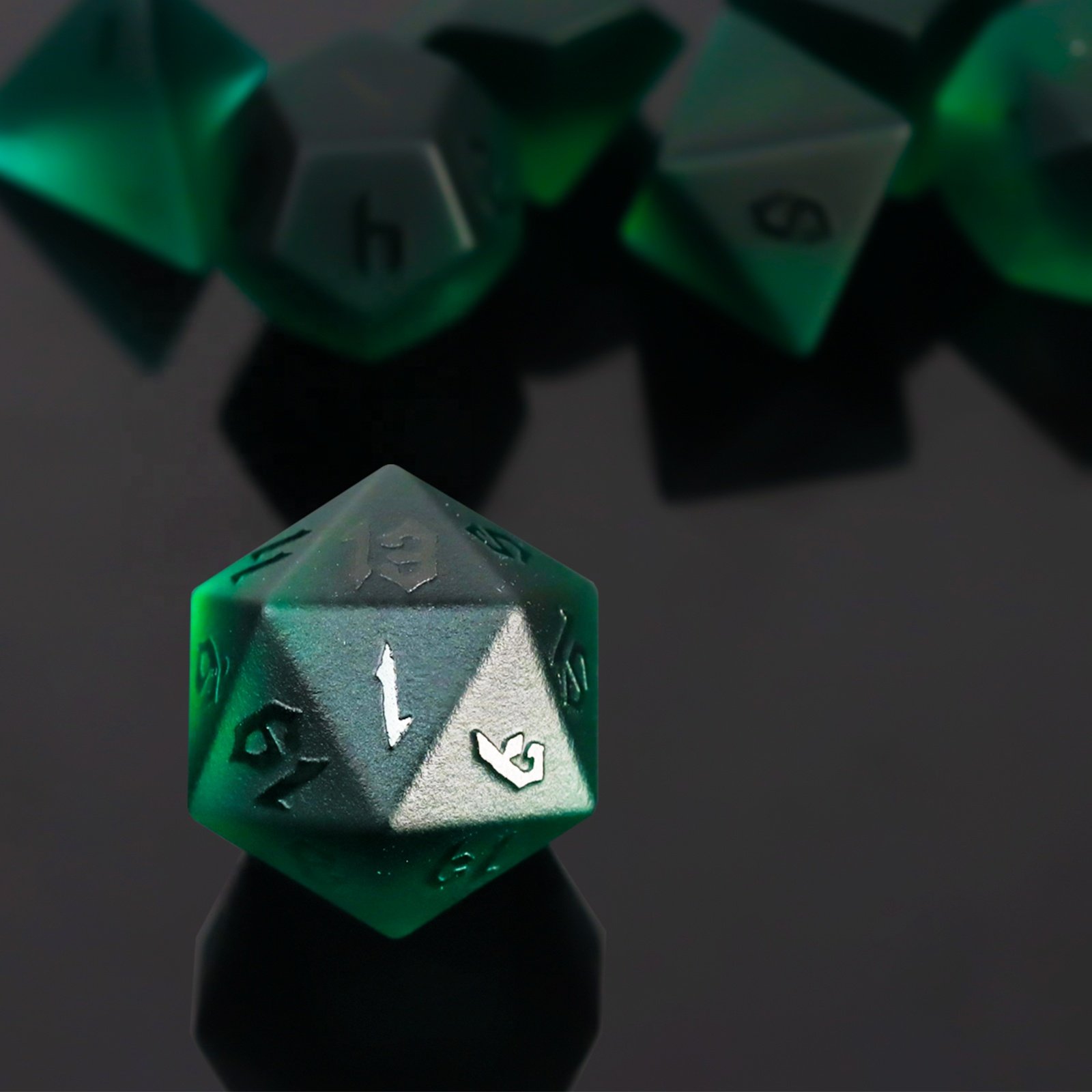 Dark Green Frosted Glass Polyhedral Game Dice Set For Dungeons And Dragons DND Or RPG Role-playing Games