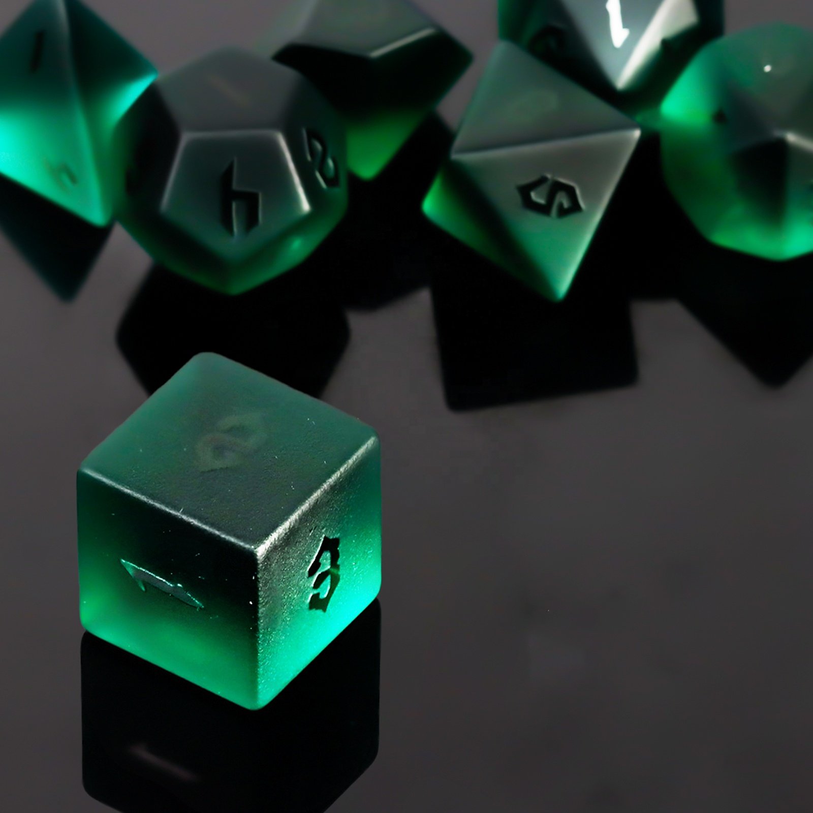 Dark Green Frosted Glass Polyhedral Game Dice Set For Dungeons And Dragons DND Or RPG Role-playing Games