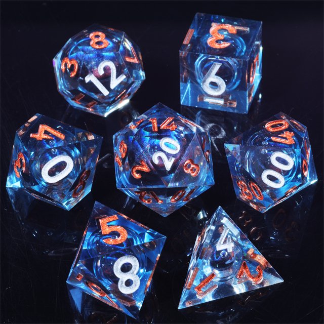 MINI PLANET Dragon Eye Liquid Core Resin Dice Dragon and Dungeon DND Resin Polyhedral Sharp Edge set Board Game RPG Dice