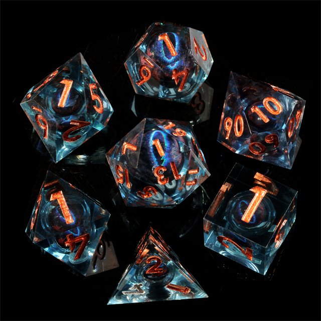 MINI PLANET Dragon Eye Liquid Core Resin Dice Dragon and Dungeon DND Resin Polyhedral Sharp Edge set Board Game RPG Dice