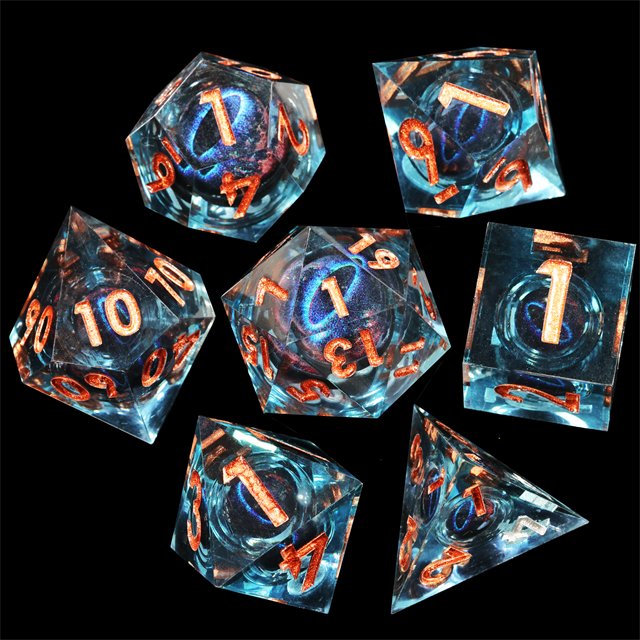 MINI PLANET Dragon Eye Liquid Core Resin Dice Dragon and Dungeon DND Resin Polyhedral Sharp Edge set Board Game RPG Dice
