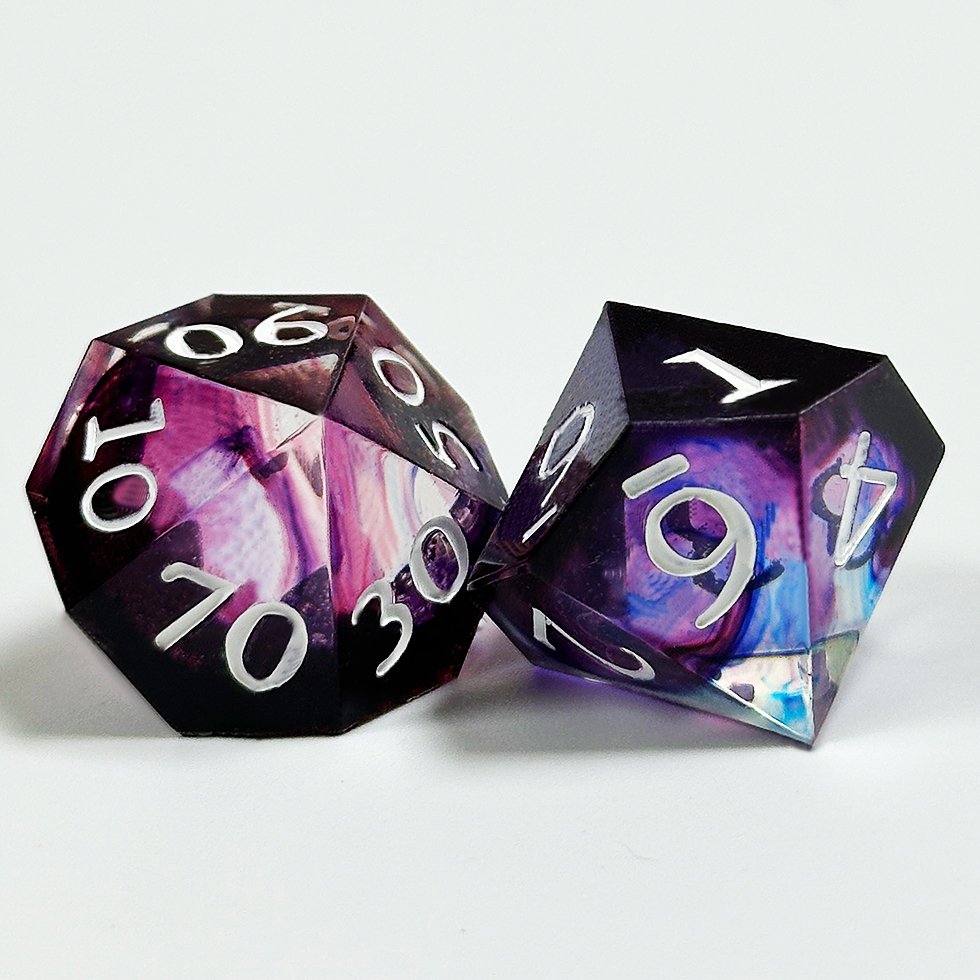 Full Set Handmade Resin Dnd purple galaxy Sharp Edge Dice Polyhedral Dice Set for custom table gamedice